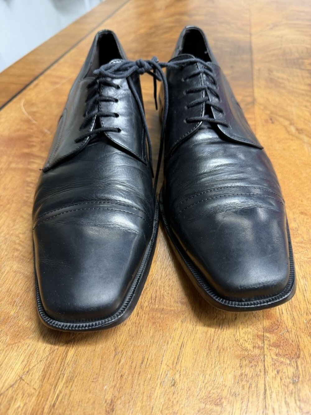 Vtg Donald J Pliner Men’s 10 M Black Leather Oxford Derby Cap Toe Dress shoes - Picture 4 of 8